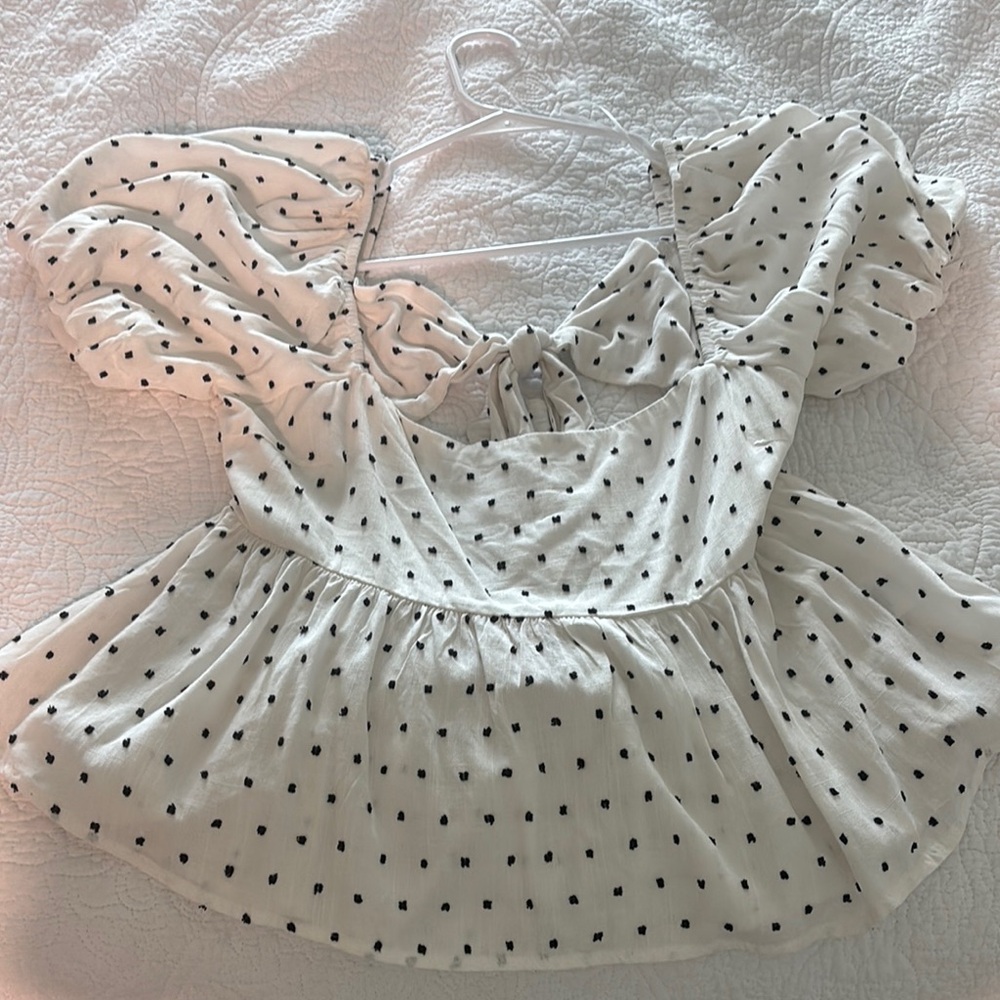 Francesca's Collections White Polka Dot Blouse